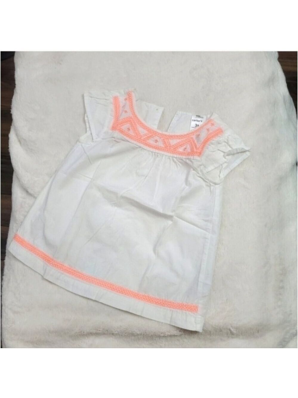 Carter's Toddler Girls White & Neon Coral Embroidered Dress 3T